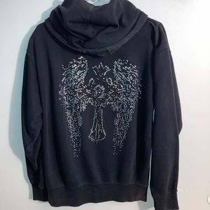 Rhinestone Cross Zip Up Hoodie